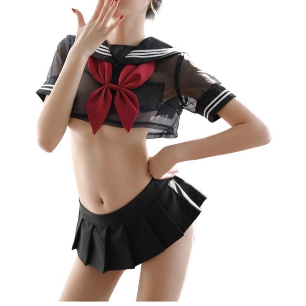 Japanese schoolgirl outfit costume see-through set